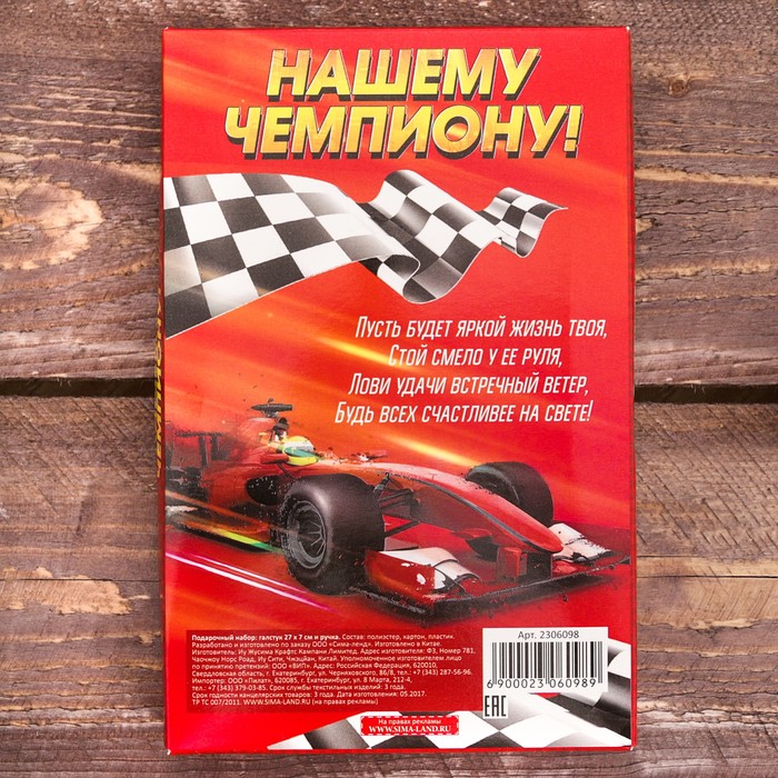 Подарочный набор: детский галстук и ручка-дротик "Нашему чемпиону"