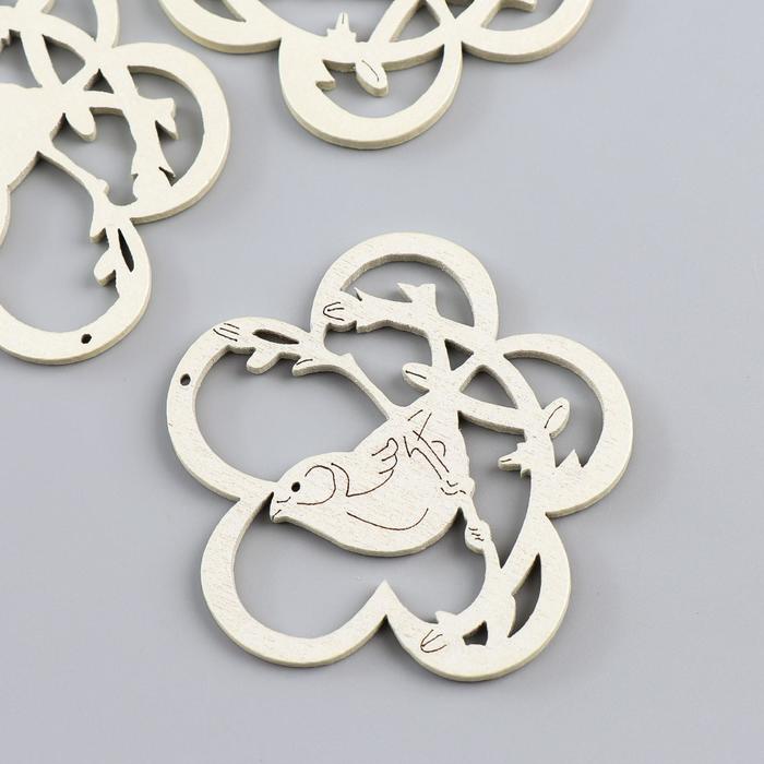 Декор для творчества дерево "Поющая птица" серебро набор 5 шт 4,5х4,5 см