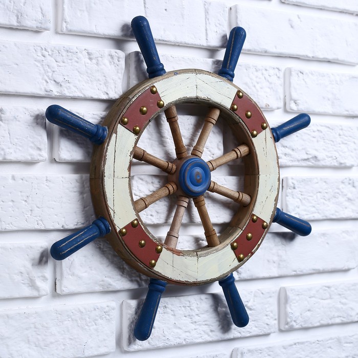 Штурвал интерьерный, 4 заплатки, синий, 37*37см