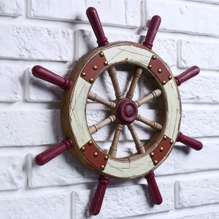 Штурвал интерьерный, 4 заплатки, коричневый, 37*37см