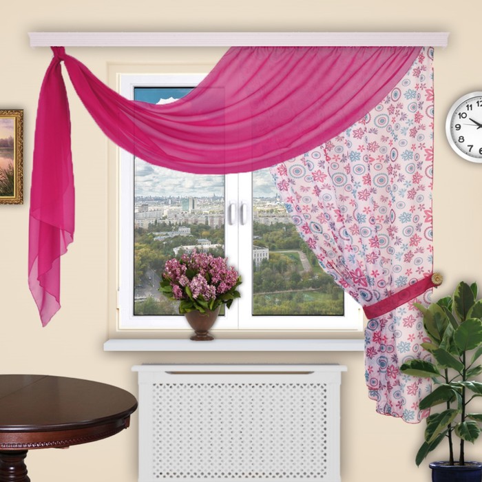 Шторы кухонные "Карамель", 150х180 см-1 шт., ламбрекен 100х280 см, цвет 148