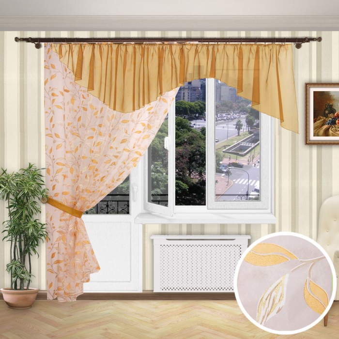 Шторы кухонные "Лагуна", 260х300 см-1 шт., ламбрекен 70х500 см, органза, цвет 560