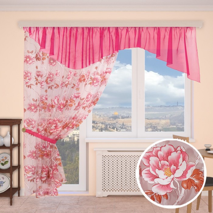 Шторы кухонные "Лагуна", 260х300 см-1 шт., ламбрекен 70х500 см, органза, цвет 558