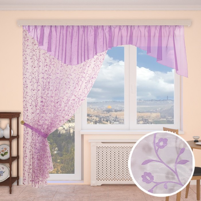 Шторы кухонные "Лагуна", 260х300 см-1 шт., ламбрекен 70х500 см, органза, цвет 109