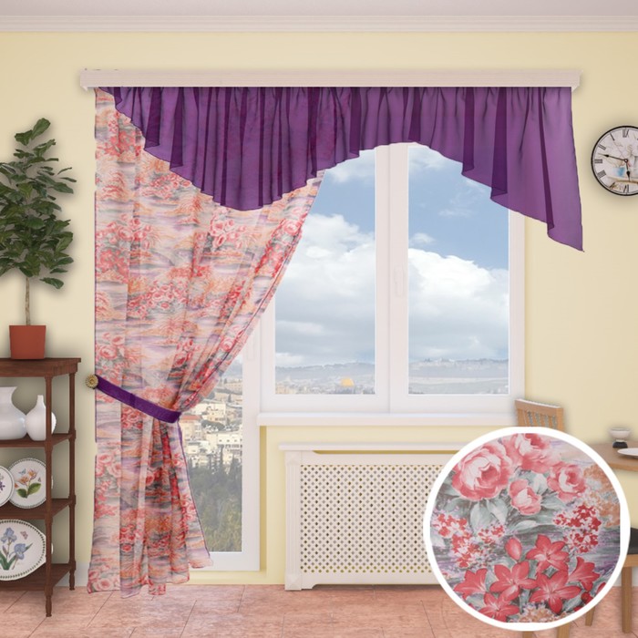 Шторы кухонные "Лагуна", 260х300 см-1 шт., ламбрекен 70х500 см, цвет 187