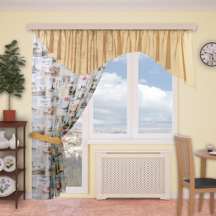 Шторы кухонные "Лагуна", 260х300 см-1 шт., ламбрекен 70х500 см, цвет 194