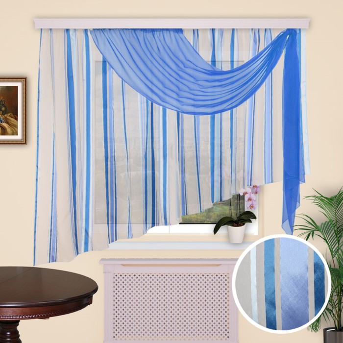 Шторы кухонные "Акцент", размер 180х400 см-1 шт., органза цвет 330