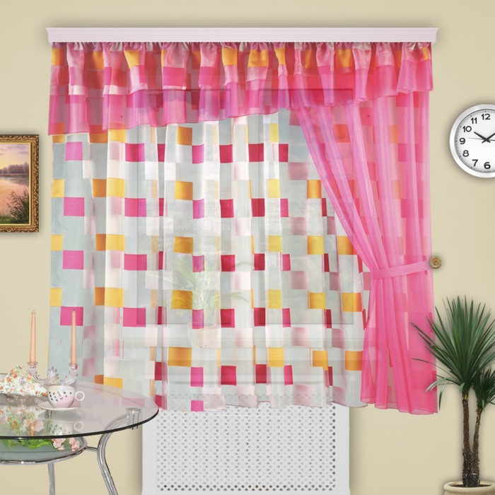 Шторы кухонные "Кокетка", 200х300 см-1 шт., 150х200 см-1 шт., 45х500 см-1 шт., цвет 1
