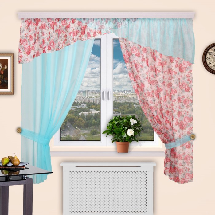 Шторы кухонные "Домино", размер 140х180 см-2 шт., ламбрекен 50х400 см, цвет 103