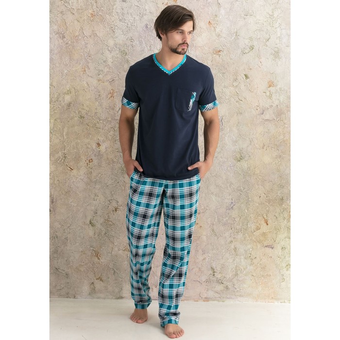 Комплект мужской (футболка, брюки) PDK-179 цвет тёмно-синий, р-р 46