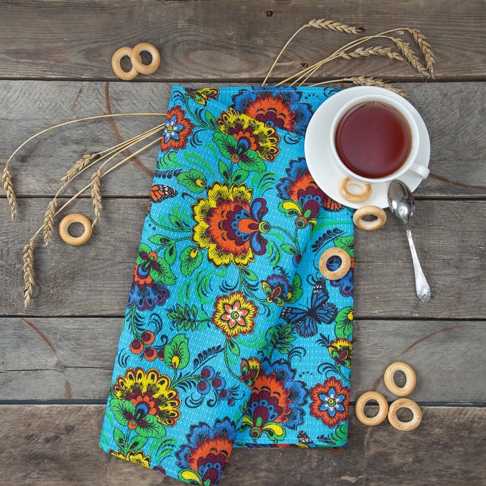 Полотенце вафельное "Бабочки" 40х70 см, зелёный,100 % хлопок,160 гр/м2