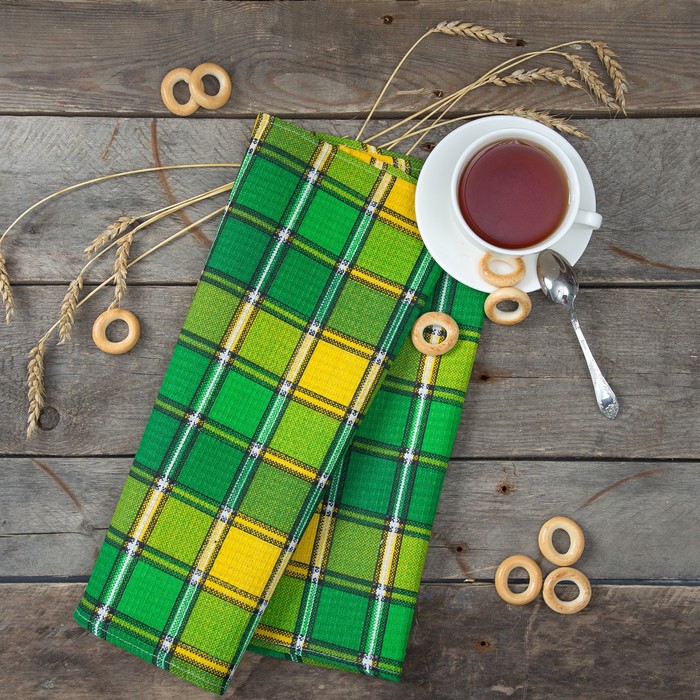 Полотенце вафельное "Клетка" 40х70 см,зелёный (231-3) 100 % хлопок,160 г/м2