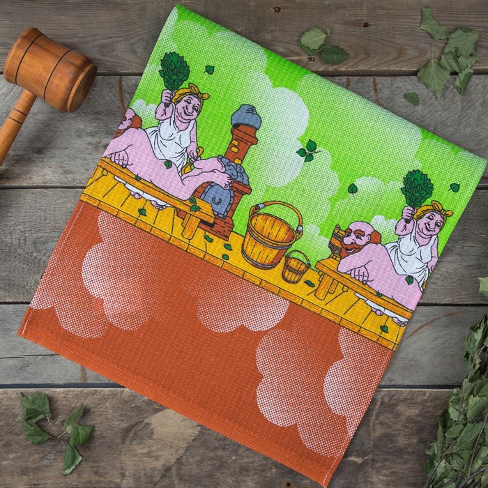 Полотенце вафельное "Баня" 40х70 см,зелёный