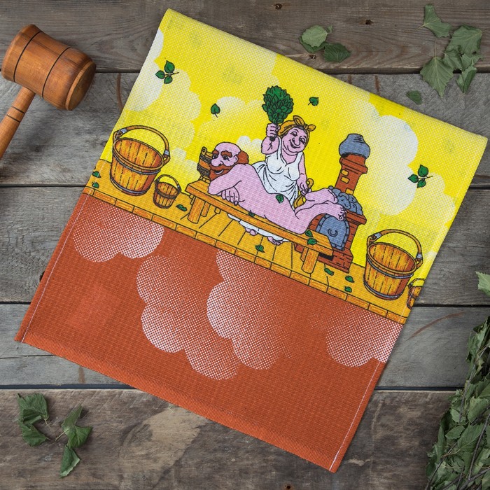 Полотенце вафельное "Баня" 40х70 см,жёлтый