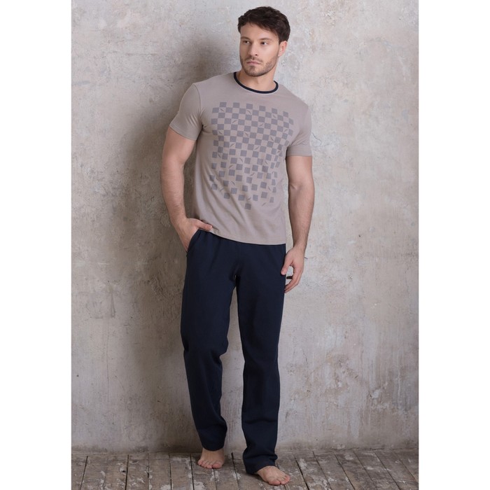 Комплект мужской (футболка, брюки) PDK-175 цвет серо-бежевый, р-р 48