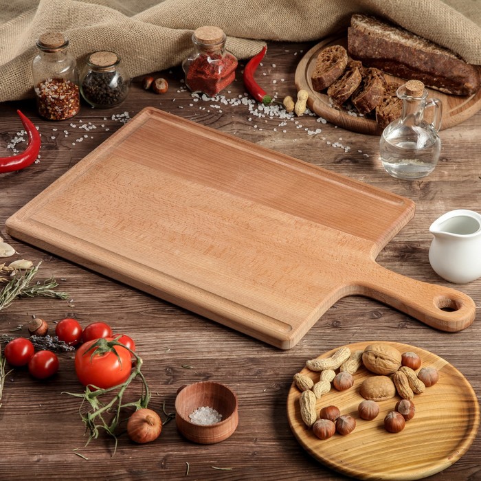Доска разделочная, с ручкой, массив бука, 55 х 30 см