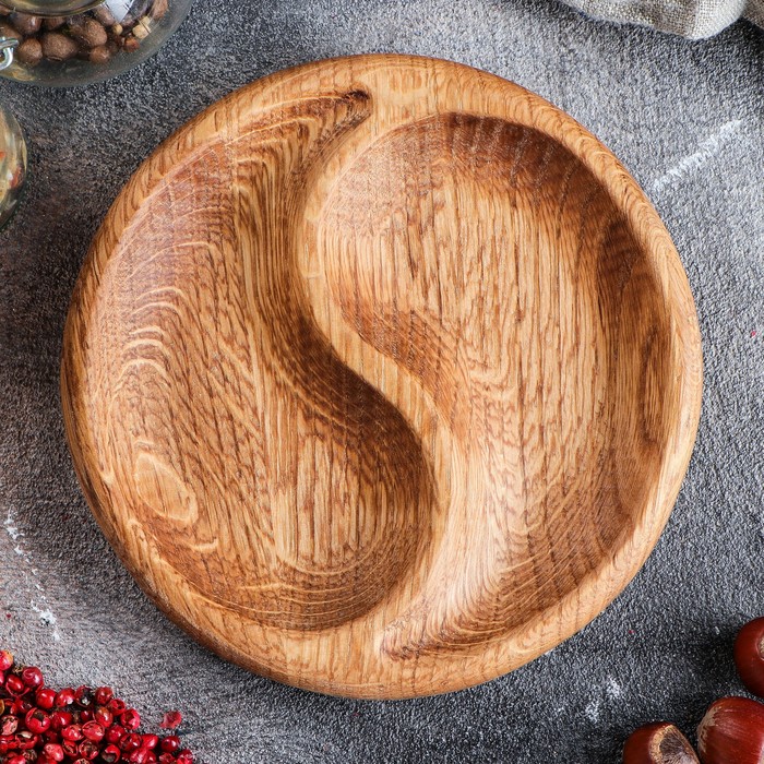 Тарелка для закусок "Инь-Янь", массив ясеня, 15 х 15 см