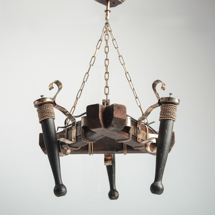 Люстра деревянная "Дракон", 3 лампы