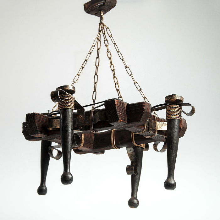 Люстра деревянная "Дракон", 4 лампы