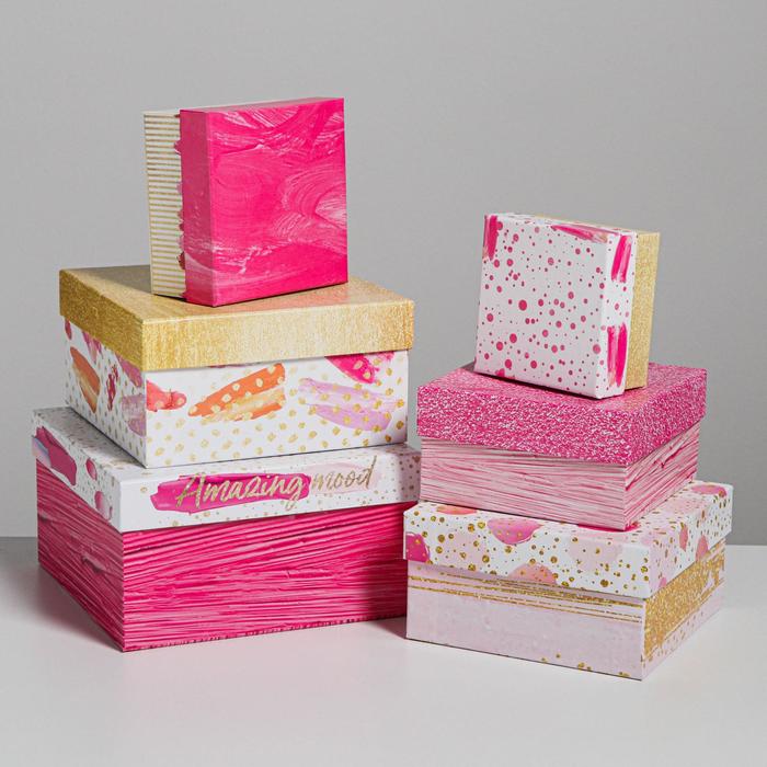 Набор подарочных коробок 6 в 1 "Мазки" 17,7х17,7х9,7 см - 7,4х7,4х4,5 см