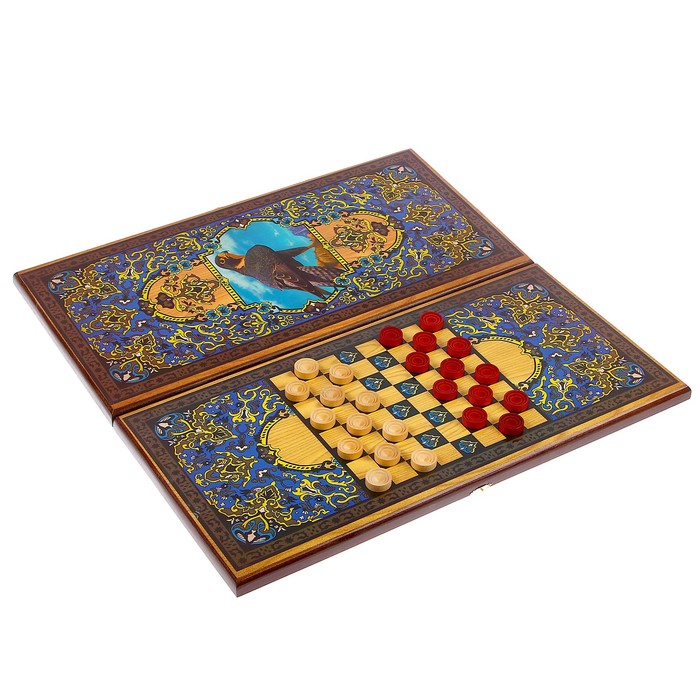 Настольная игра 2 в 1 "Сирия Сокол": нарды, шашки (доска дерево 60х60 см)