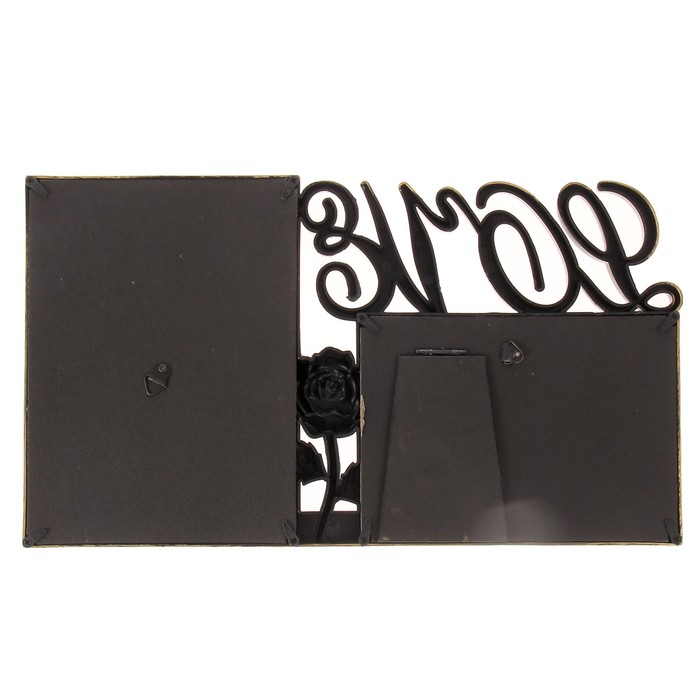 Фоторамка пластик на 2 фото 10х15, 13х18 см "Любовь и роза" золотая 21х37 см