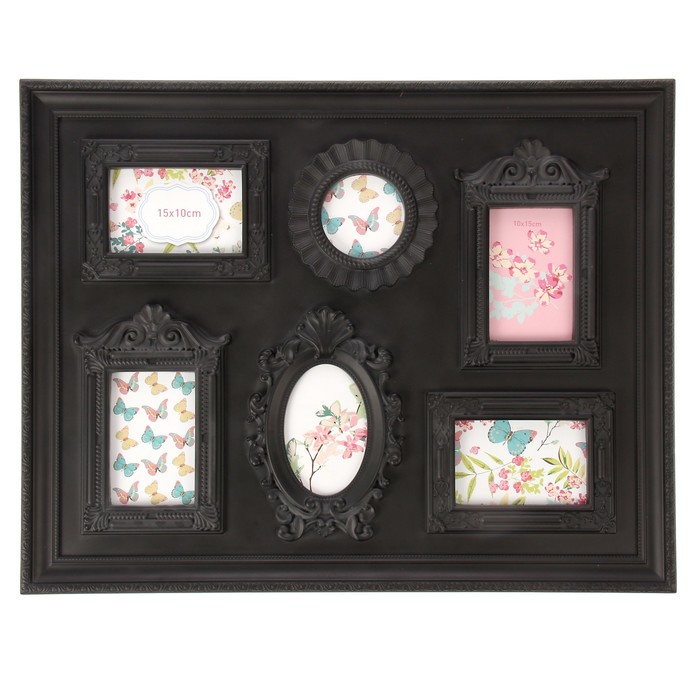 Фоторамка пластик на 6 фото 10х10, 10х15 см "Королевство" чёрная 54х69 см