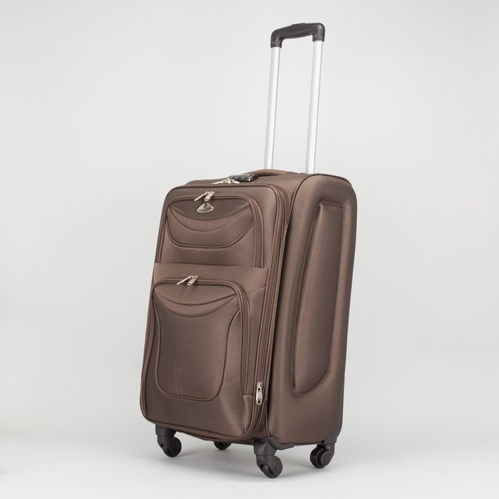 Чемодан средний "Классик" с расширением 23", отдел на молнии, 2 наружных кармана, 4 колеса, кодовый замок, 4 колеса, цвет кофе