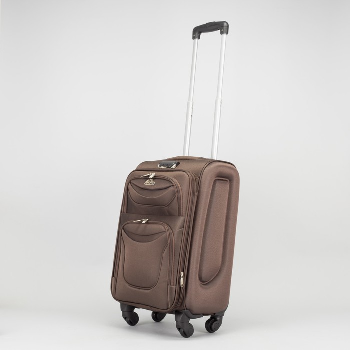 Чемодан малый "Классик" с расширением 19", отдел на молнии, 2 наружных кармана, 4 колеса, кодовый замок, цвет кофе