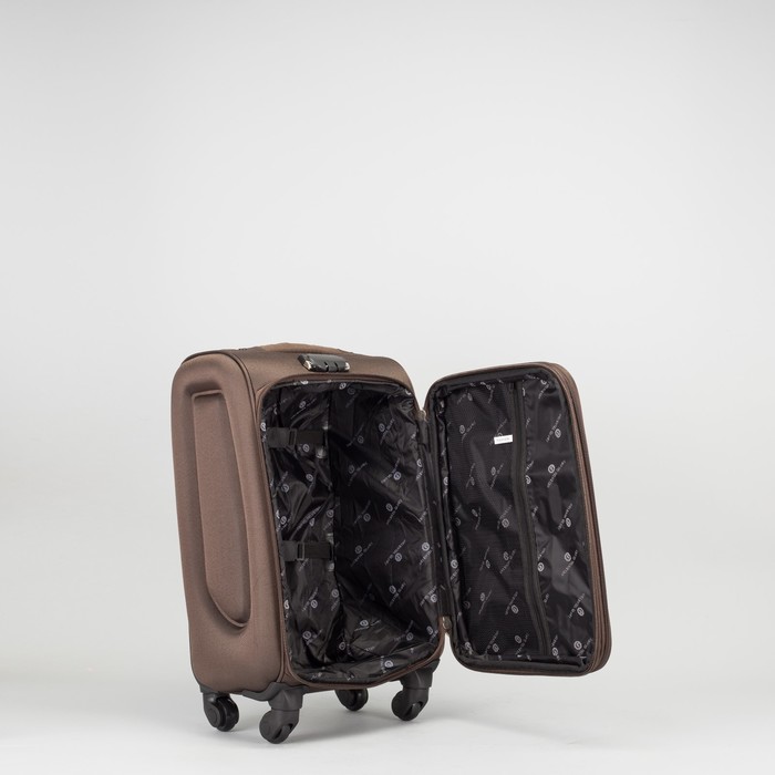 Чемодан малый "Классик" с расширением 19", отдел на молнии, 2 наружных кармана, 4 колеса, кодовый замок, цвет кофе