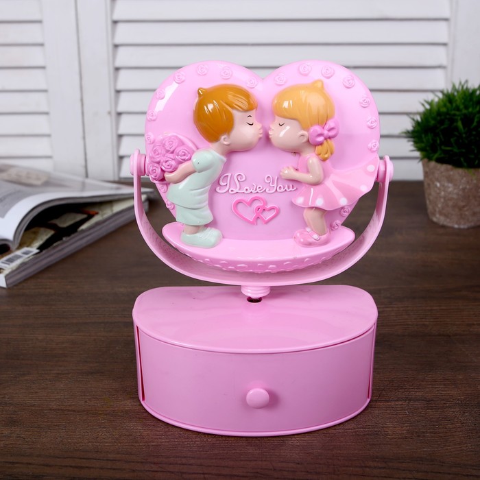Шкатулка музыкальная механическая + зеркало "Малыши целуются" МИКС 21х15,5х8,5 см