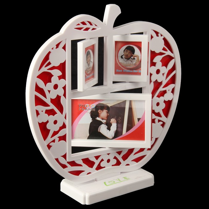 Фоторамка пластик на 3 фото 5х4, 7х11 см "Резное яблочко" красная 29х29х8 см