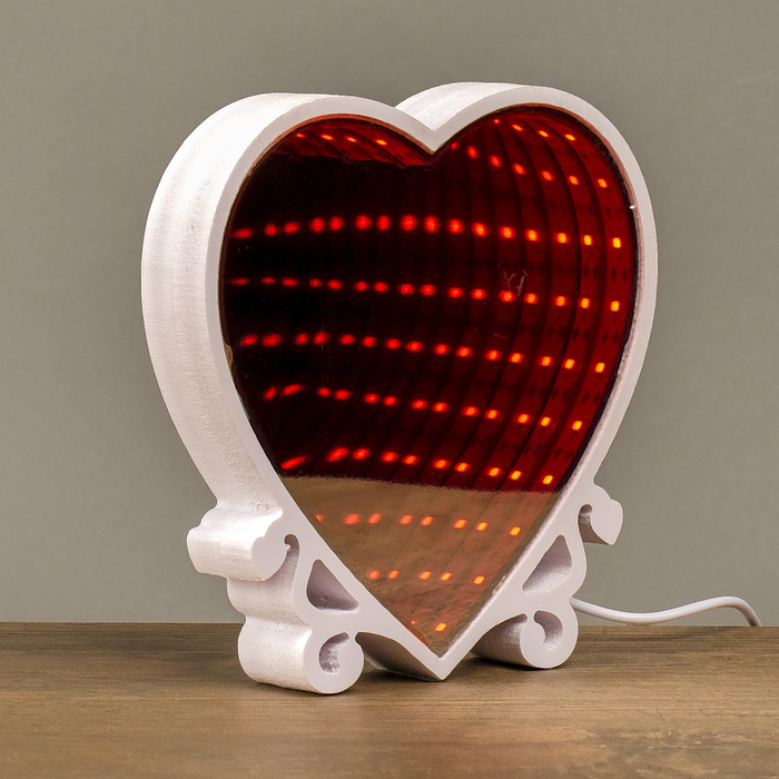 Светильник LEDх25 от usb "Сердце с эффектом бесконечности" красный/розовый свет 15х14х3 см