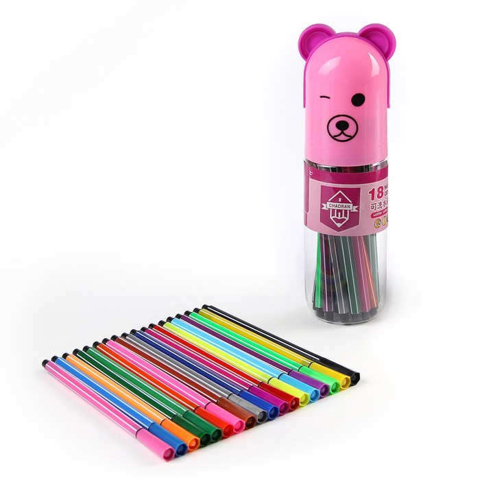 Фломастеры 18цв Полоски в тубусе с ручкой Мишка