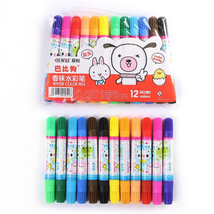 Фломастеры 12цв ТОЛСТЫЕ ДВУСТОРОННИЕ вентилируемый колпачок МИКС