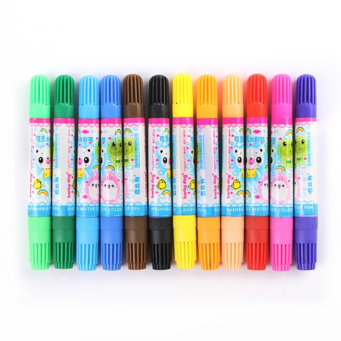 Фломастеры 12цв ТОЛСТЫЕ ДВУСТОРОННИЕ вентилируемый колпачок МИКС