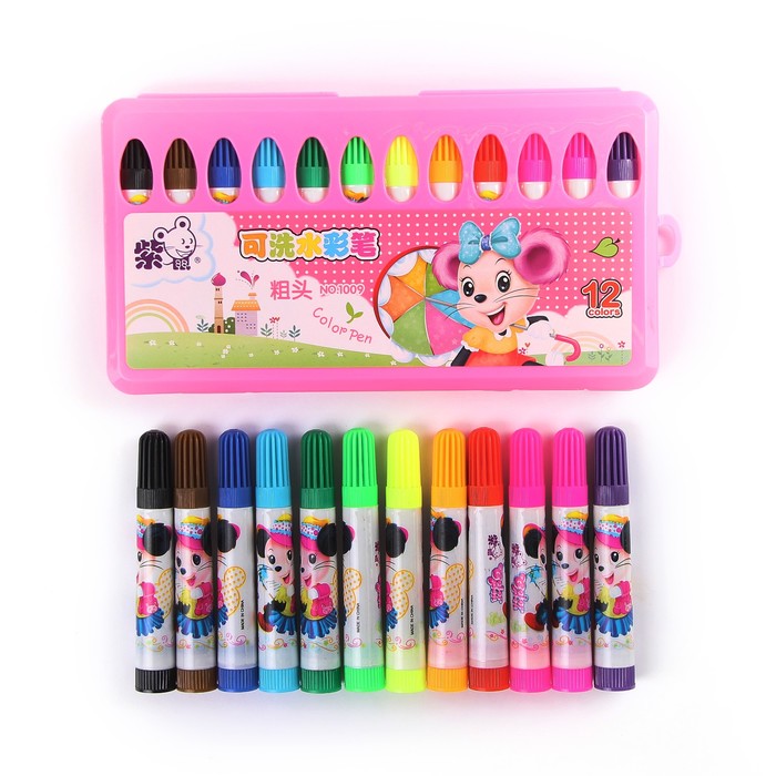 Фломастеры 12цв МИНИ в пластиковом пенале вентилируемый колпачок МИКС