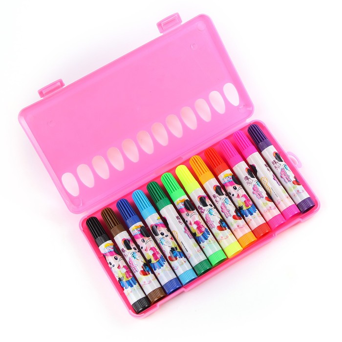 Фломастеры 12цв МИНИ в пластиковом пенале вентилируемый колпачок МИКС