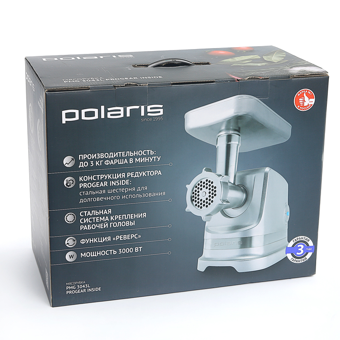 Мясорубка Polaris PMG 3043L PROGEAR INSIDE, 3000 Вт, 3 кг/мин, кеббе, серебро