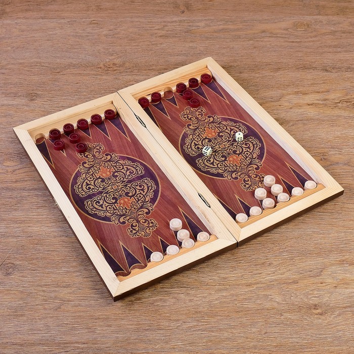 Настольная игра 2 в 1 "Сирия Фиолетовые": нарды, шашки (доска дерево 40х40 см) микс