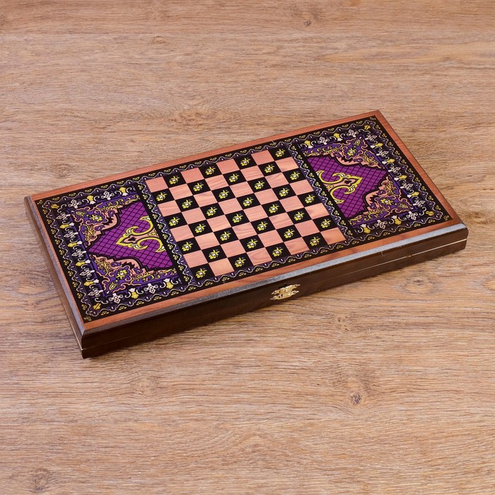 Настольная игра 2 в 1 "Сирия Фиолетовые": нарды, шашки (доска дерево 40х40 см) микс