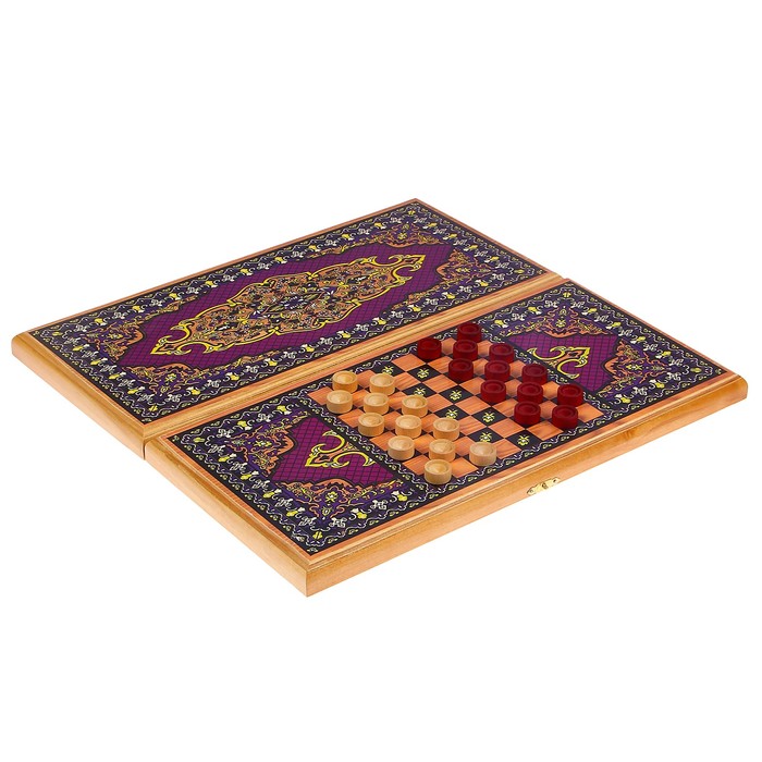 Настольная игра 2 в 1 "Сирия Фиолетовые": нарды, шашки (доска дерево 40х40 см) микс