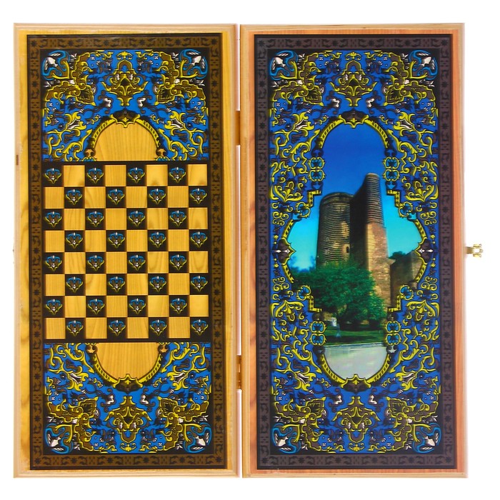 Настольная игра 2 в 1 "Сирия Башня": нарды, шашки (доска дерево 40х40 см)