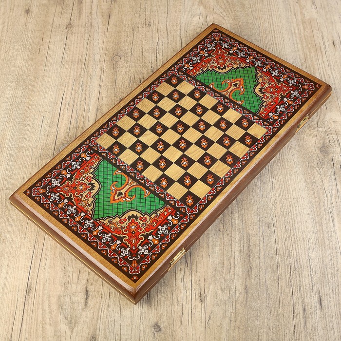 Настольная игра 2 в 1 "Сирия Зеленые": нарды, шашки (доска дерево 49х49 см)