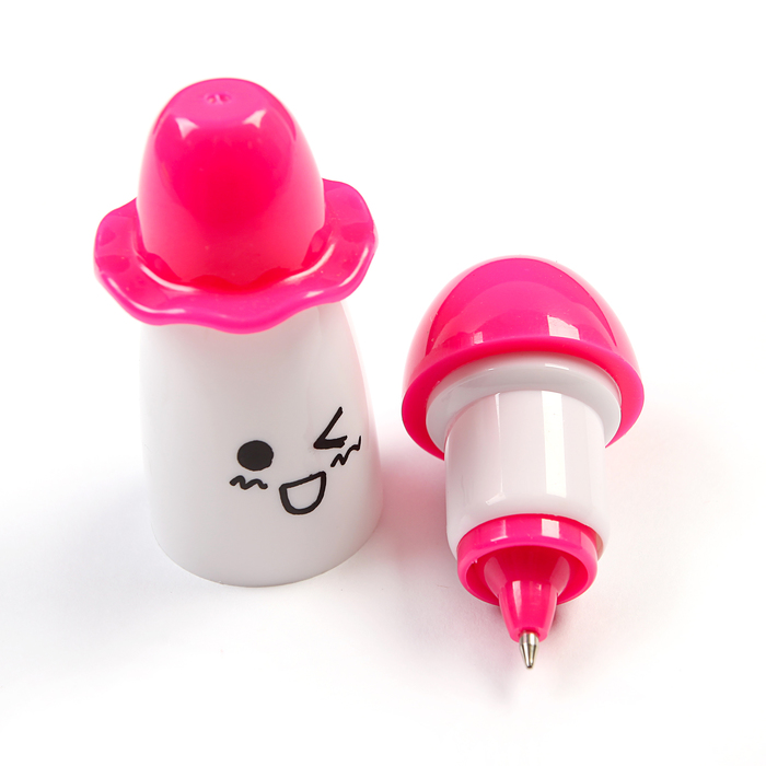 Ручка шариковая-прикол раздвижная Смайлик в шляпке МИКС