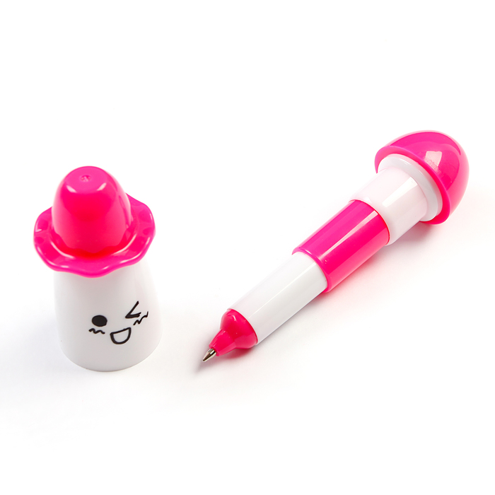 Ручка шариковая-прикол раздвижная Смайлик в шляпке МИКС