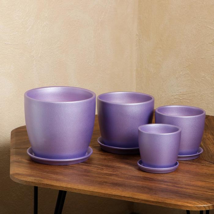 Цветочный горшок набор из 4-х предметов "Осень" перламутр лаванда лак 3л/2л/1л/0,5л