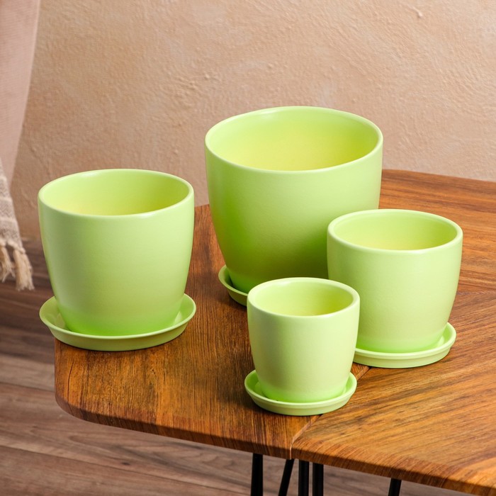 Цветочный горшок набор из 4-х предметов "Осень" фисташка лак 3л/2л/1л/0,5л