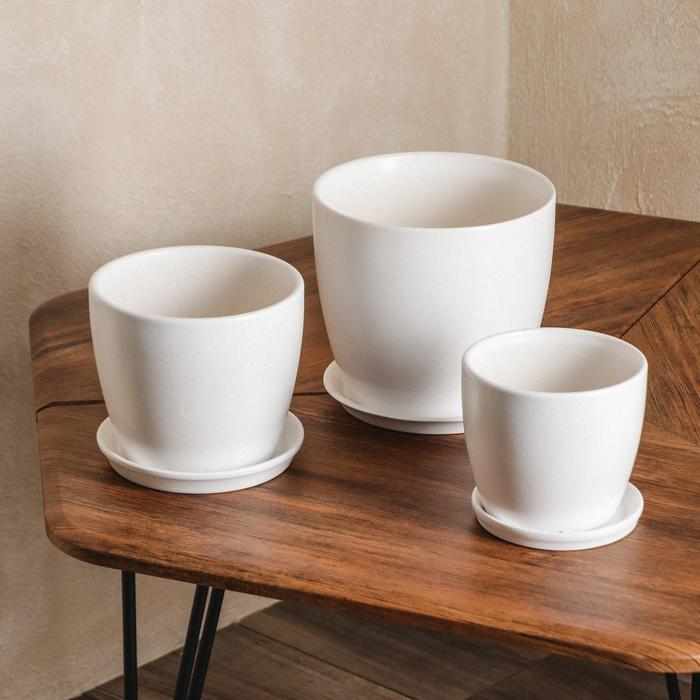 Цветочный горшок набор из 3-х предметов "Осень" белый 3л/2л/1л