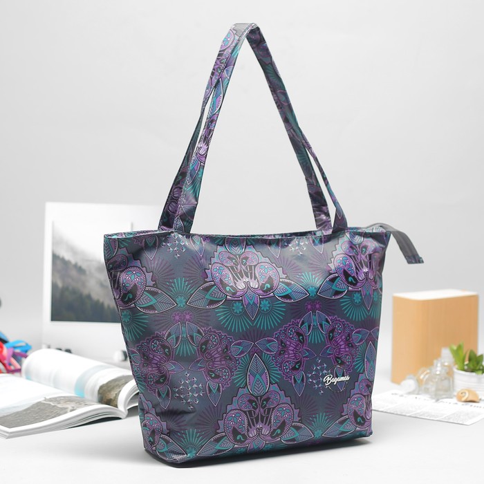 6703 П-420/Д Сумка летняя Bagamas, 43*8*35, отд на молнии, серый/сиреневый